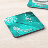 Dessous-de-verre Note turquoise scintillante de musique et talon (Côté gauche)