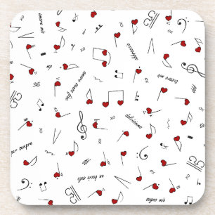 Dessous-de-verre Notes d'amour Cœurs rouges Notation musicale