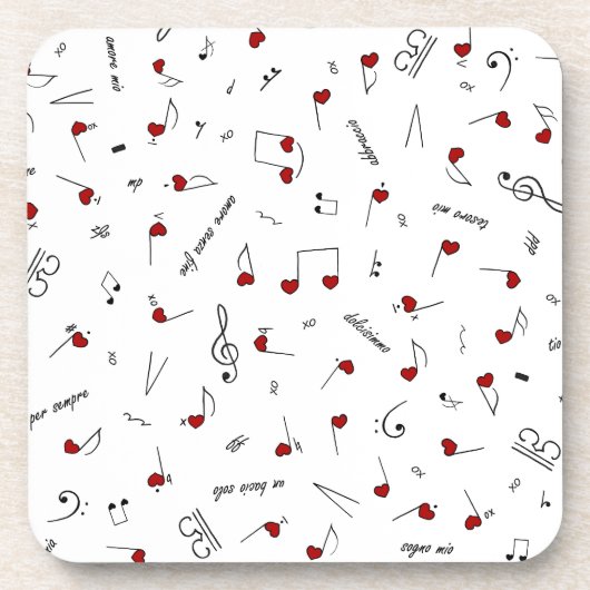 Dessous-de-verre Notes d'amour Cœurs rouges Notation musicale (Devant)