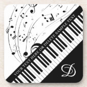 Dessous-de-verre Notes de musique pour piano Monogramme noir blanc (Devant)