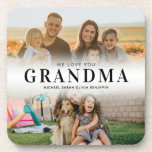 Dessous-de-verre Nous t'aimons Grand-mère Personnalisée 2 Photo<br><div class="desc">Dites que nous vous aimons à grand-mère avec des dessous de verre-cadeaux personnalisés avec 2 de vos photos préférées et des noms de petits-enfants. Tout le texte de cette conception est modifiable afin que vous puissiez ajouter votre propre message ou texte. Disponible dans une variété de couleurs, de styles et...</div>