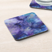 Dessous-de-verre Nuances d'aquarelle bleu violet perlées marbrées (Côté gauche)