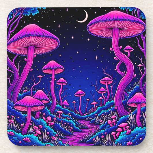 Dessous-de-verre Nuit de forêt de champignons psychédélique (Devant)