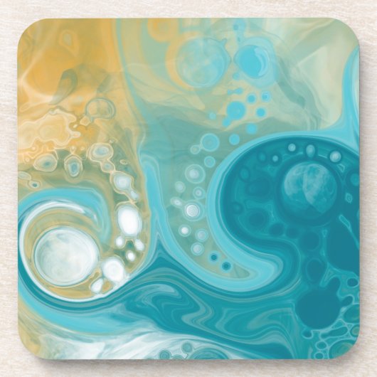 Dessous-de-verre Ocean Blue Waves et Sandy Brown Fluid Art (Devant)