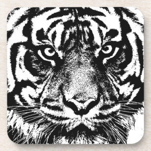 Dessous-de-verre OEuvre oculaire noir blanc Sumatra Bornéo Tiger