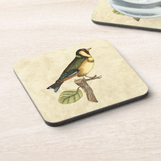 Dessous-de-verre Oiseau jaune et vert perché sur une petite branche (Côté gauche)