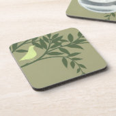 Dessous-de-verre Oiseau vert perché sur une branche verte (Côté gauche)