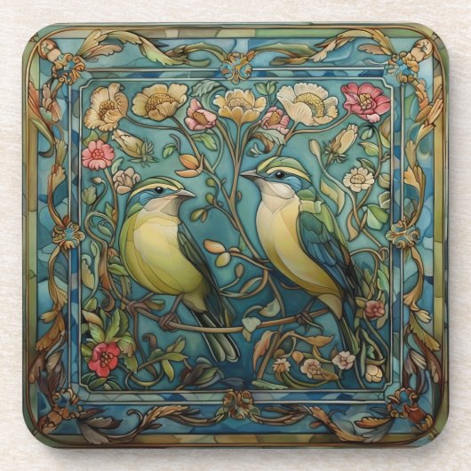 Dessous-de-verre Oiseaux chanteurs amoureux, design Art nouveau rom (Devant)