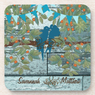 Dessous-de-verre Oiseaux de l'amour de campagne chic assis dans un