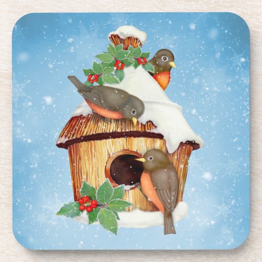 Dessous-de-verre Oiseaux d'hiver et maison d'oiseaux (Devant)