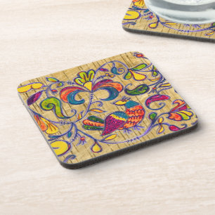 Dessous-de-verre Oiseaux du nord sur l'arrière - plan en bois