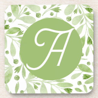 Dessous-de-verre Olive Leaves and Initial beverage coaster