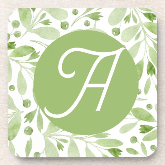 Dessous-de-verre Olive Leaves and Initial beverage coaster (Devant)