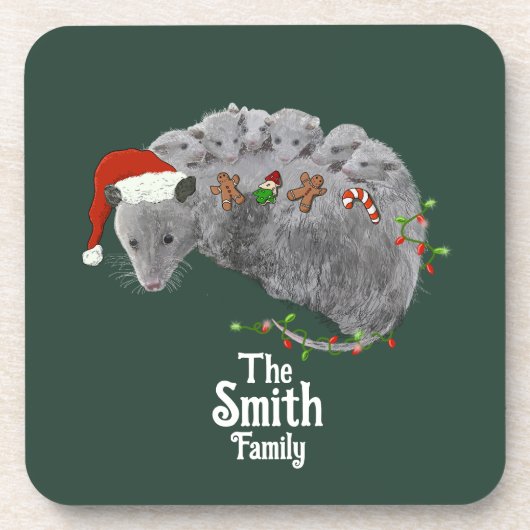 Dessous-de-verre Opossum Noël Baby Possum enveloppé dans les lumièr (Devant)