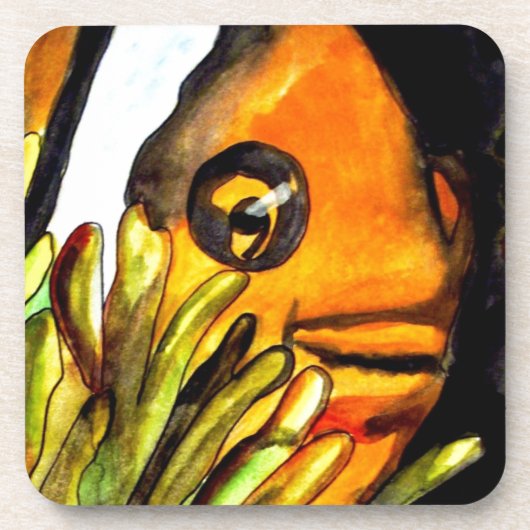 Dessous-de-verre Orange Clown Poisson aquarelle peinture d'art orig (Devant)