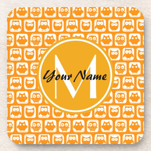 Dessous-de-verre Orange Owls Custom Monogramme (Devant)