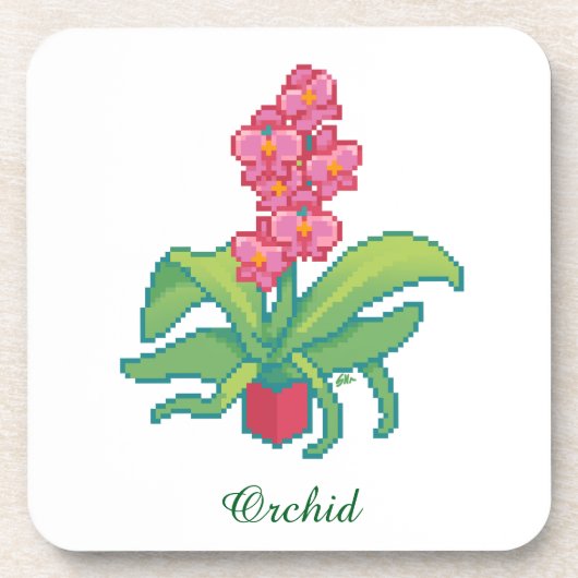 Dessous-de-verre orchidée pixelart, Pixel Art  (Devant)