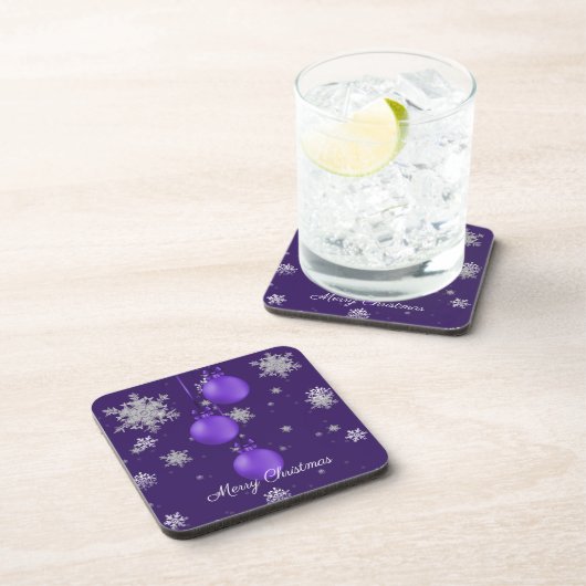 Dessous-de-verre Ornements de Noël violet Beverage Coaster (Côté Droit)