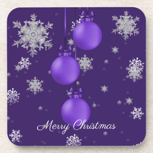 Dessous-de-verre Ornements de Noël violet Beverage Coaster (Devant)