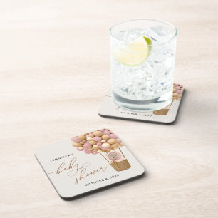 Dessous-de-verre Ours, Ballons roses, Ballons à air chaud, Baby sho