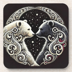 Dessous-de-verre Ours blancs et noirs dans un design Yin Yang