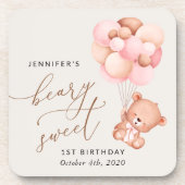 Dessous-de-verre Ours De Bébé, Ballons Roses, Premier Anniversaire (Devant)