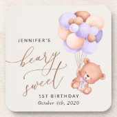 Dessous-de-verre Ours De Bébé, Ballons Violets, Premier Anniversair (Devant)