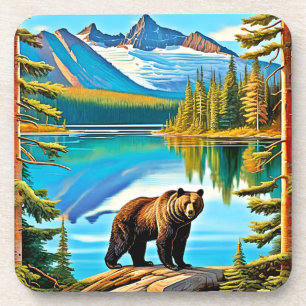 Dessous-de-verre Ours de montagne : Art de la réflexion sur le lac