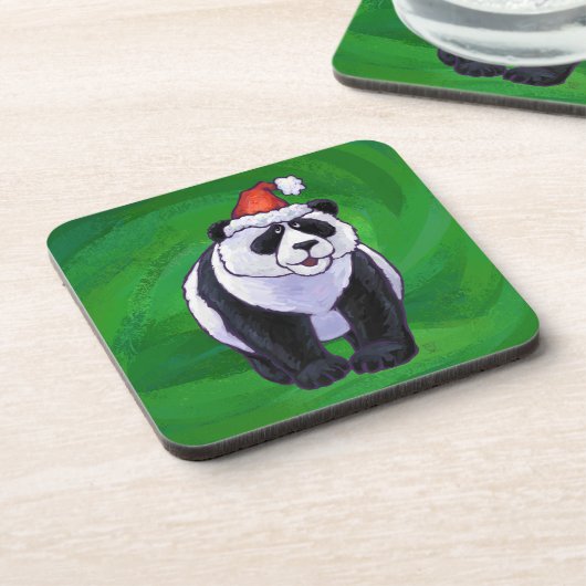 Dessous-de-verre Ours de panda à Santa Hat sur Vert (Côté gauche)