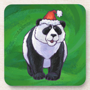 Dessous-de-verre Ours de panda à Santa Hat sur Vert
