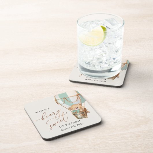 Dessous-de-verre Ours en peluche, Ballon à air chaud vert, premier (Côté Droit)