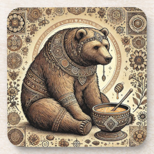 Dessous-de-verre 🐻 Ours Mandala Miel Nature Cabane Cadeau 🐻