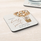 Dessous-de-verre Ours mignon, Ballons Beiges, Premier Anniversaire (Côté gauche)