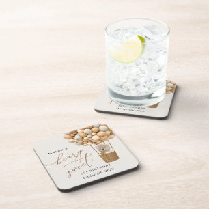 Dessous-de-verre Ours mignon, Ballons Beiges, Premier Anniversaire