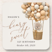 Dessous-de-verre Ours mignon, Ballons Beiges, Premier Anniversaire (Devant)
