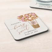 Dessous-de-verre Ours mignon, Ballons roses, Premier Anniversaire (Côté gauche)