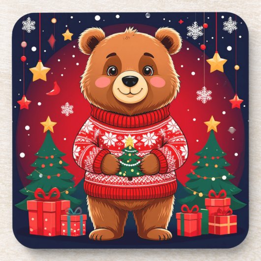 Dessous-de-verre Ours mignon en pull de Noël (Devant)