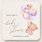 Dessous-de-verre Ours, Ours mignon, Ballons pourpres, Baby shower (Devant)