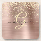Dessous-de-verre Paillettes dorées, monogramme doré, nom en script (Devant)