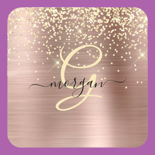 Dessous-de-verre Paillettes dorées, monogramme doré, nom en script
