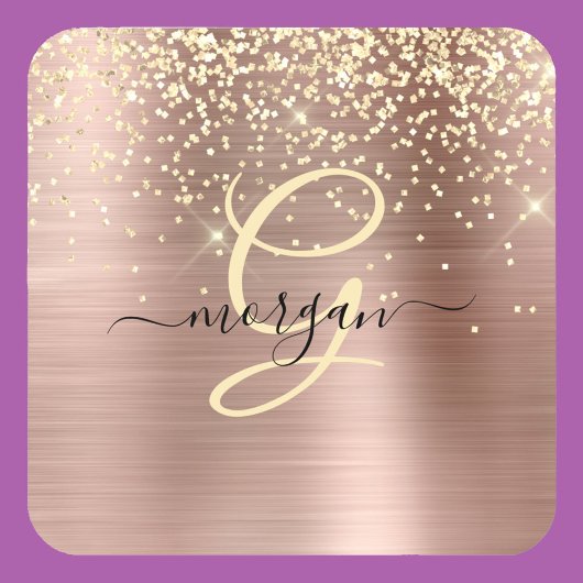Dessous-de-verre Paillettes dorées, monogramme doré, nom en script