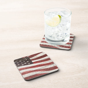 Dessous-de-verre Painted American Flag on Rustic Wood Texture