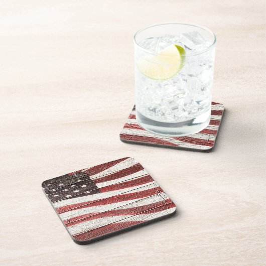 Dessous-de-verre Painted American Flag on Rustic Wood Texture (Côté Droit)