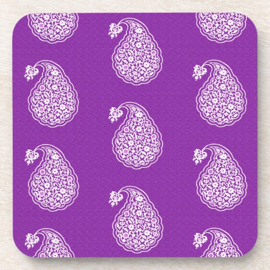 Dessous-de-verre Paisley perse - blanc sur violet (Devant)