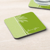 Dessous-de-verre Palme sur Retro Apple Green Chevron Stripes (Côté gauche)