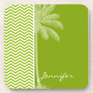 Dessous-de-verre Palme sur Retro Apple Green Chevron Stripes