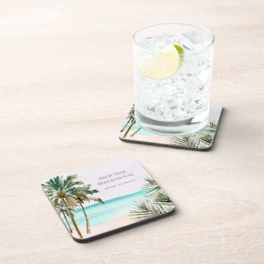 Dessous-de-verre Palmier Tropical Personnalisé Feuilles Plage Bleue (Côté Droit)