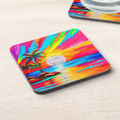 Dessous-de-verre Palmiers et peinture au soleil couchant (Côté gauche)