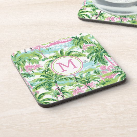 Dessous-de-verre Palmiers tropicaux rose et vert de Preppy Monogram (Côté gauche)