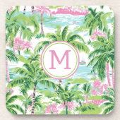 Dessous-de-verre Palmiers tropicaux rose et vert de Preppy Monogram (Devant)